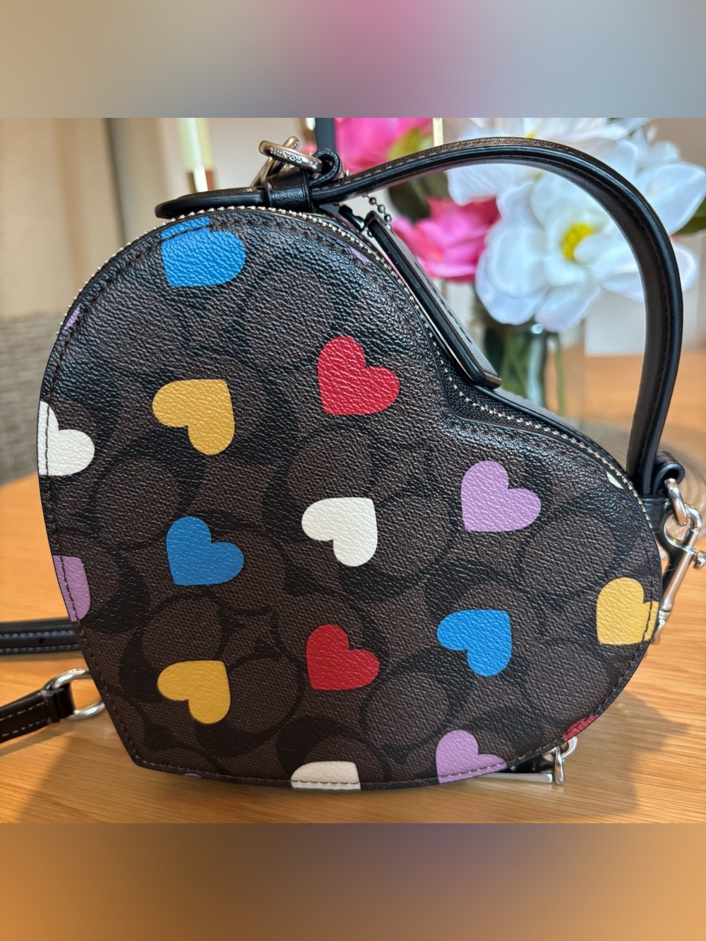 COACH Women’s Heart Crossbody Bag - Brown Multi In Signature Leather CP022 - Picture 4 of 14